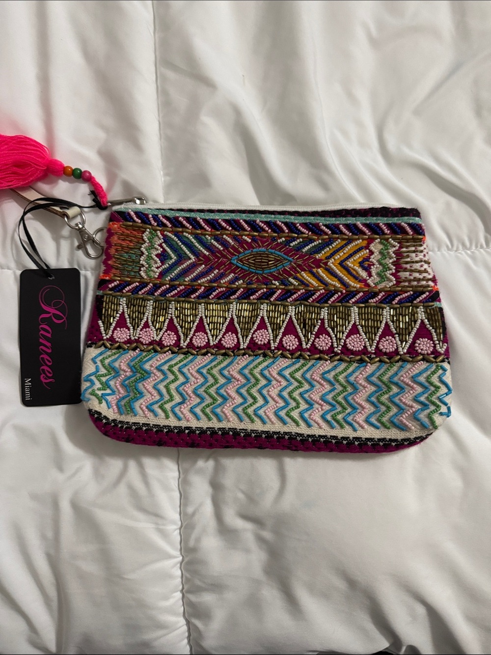 Embroidered Multicolor Wristlet Clutch